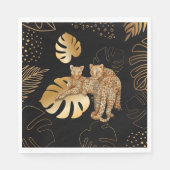Serviette En Papier Léopard feuille d'or noir (Devant)