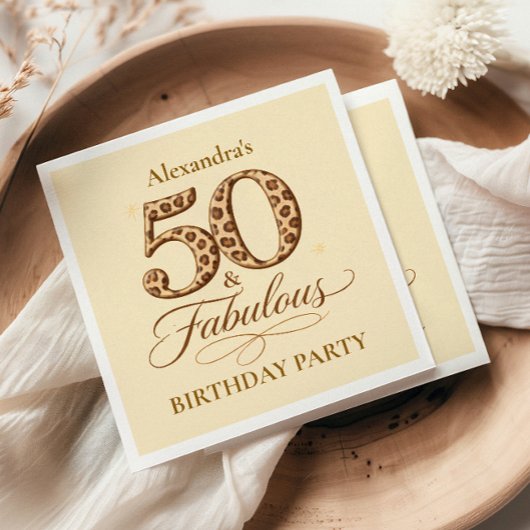 Serviette En Papier Leopard Neutral 50 & Fabulous Birthday