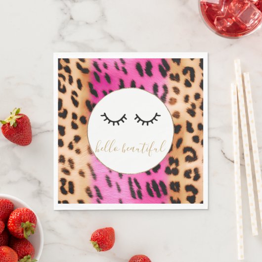 Serviette En Papier Léopard noir crème rose (En situation)