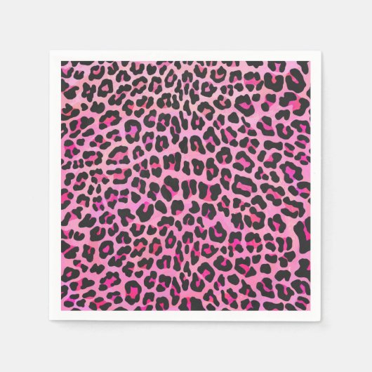 Serviette En Papier Léopard noir et rose chaud (Devant)
