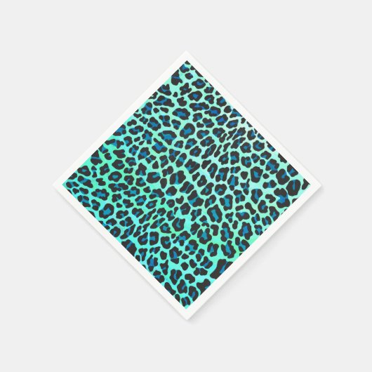 Serviette En Papier Léopard noir et Turquoise (Coin)