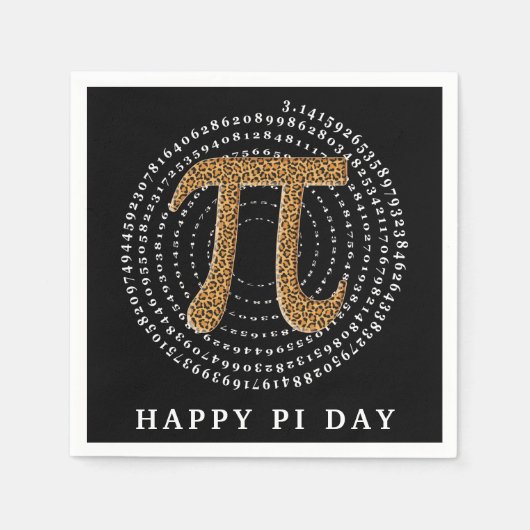 Serviette En Papier Leopard Pi 3.14 Numéro Spiral Joyeux Jour Pi Noir (Devant)