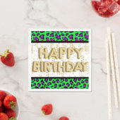Serviette En Papier Leopard Purple Green Gold Joyeux anniversaire (En situation)