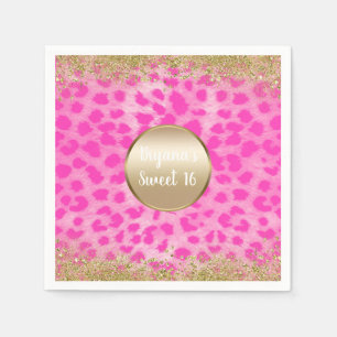 Serviette En Papier Léopard Rose Impression Tachetée Cheetah Pailletée