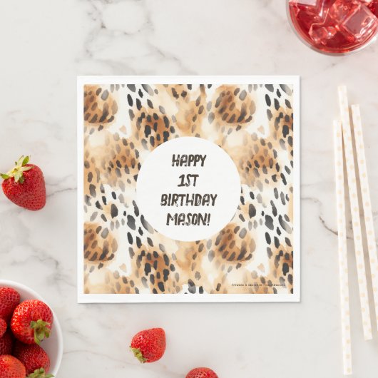Serviette En Papier Leopard Skin Motif, Safari thème 1er anniversaire (En situation)
