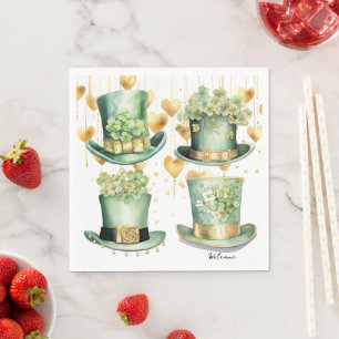 Serviette En Papier Leprechaun Casquettes et Coeurs d'or pour la St Pa
