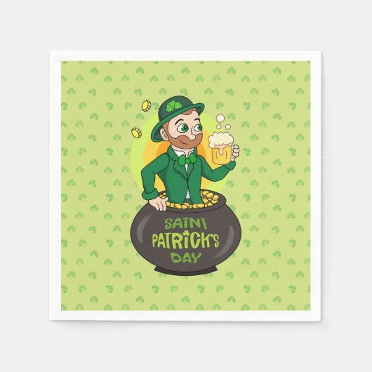 Serviette En Papier Leprechaun de dessin dans une casserole d'or tenan (Devant)