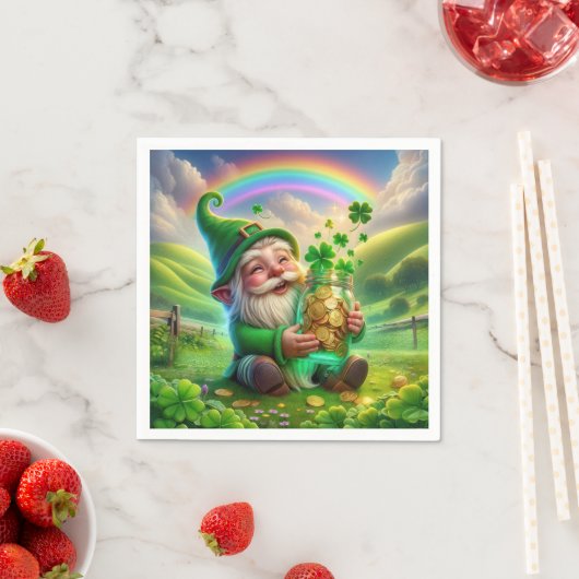 Serviette En Papier Leprechaun Irlandais Avec Pièces D'Or (En situation)