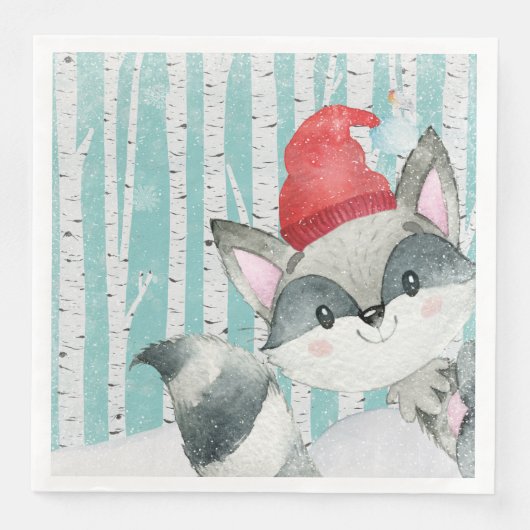 Serviette En Papier Les amis des animaux des forêts d'hiver - Racoon (Devant)