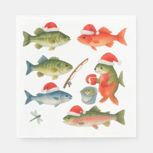 Serviette En Papier Les amoureux de la pêche Noël avec Père Noël Fish