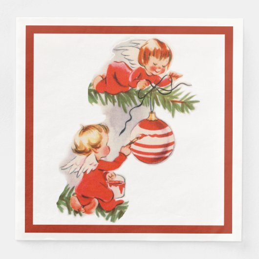 Serviette En Papier Les anges décorant l'arbre de Noël (Devant)