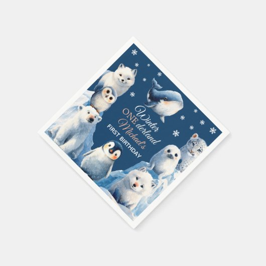 Serviette En Papier Les animaux arctiques mignons Premier anniversaire (Coin)