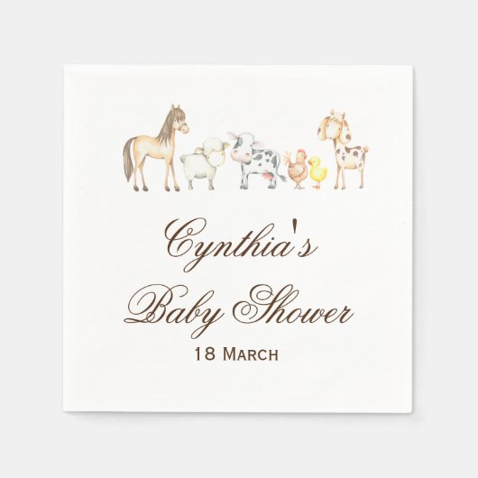 Serviette En Papier Les animaux de ferme Baby shower (Devant)