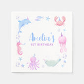 Serviette En Papier Les Animaux Océaniques Sous L'Anniversaire de enfa (Devant)