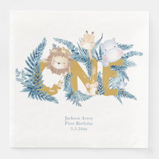 Serviette En Papier Les animaux Safari de premier anniversaire mignons (Devant)
