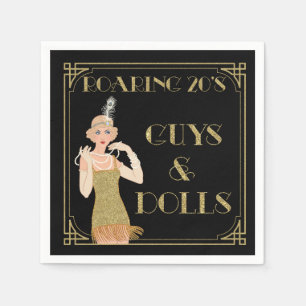 Serviette En Papier Les Années Folles Flapper Noir & Or