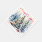 Serviette En Papier Les arbres de Noël paysage enneigé hiver (Coin)