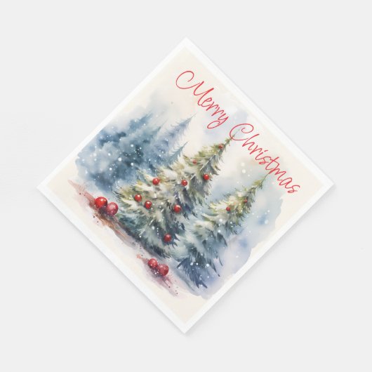Serviette En Papier Les arbres de Noël paysage enneigé hiver (Coin)