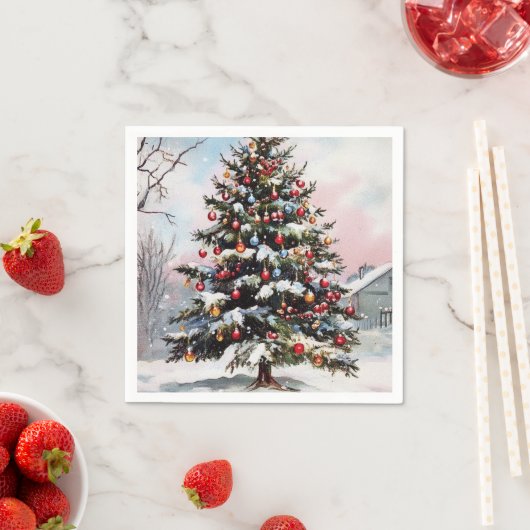 Serviette En Papier Les arbres de Noël paysage enneigé hiver (En situation)