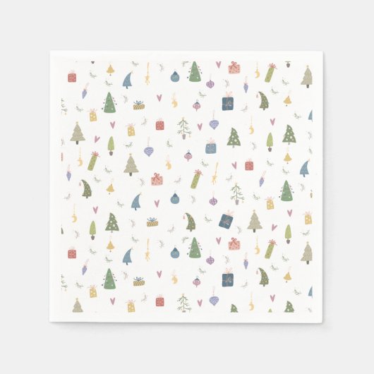 Serviette En Papier Les beaux arbres de Noël présentent des ornements  (Devant)
