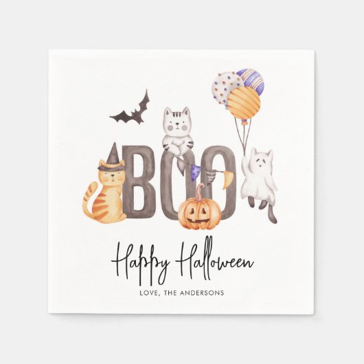 Serviette En Papier Les chats d'Halloween de mignonette Ghosts Citroui (Devant)