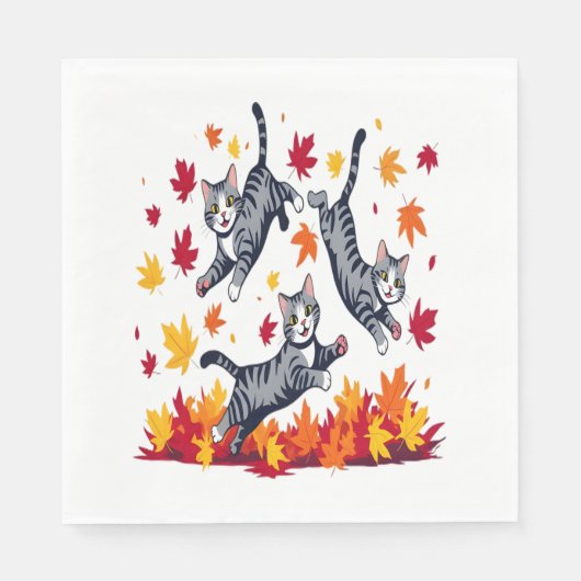 Serviette En Papier Les chats jouent dans les feuilles d'automne (Devant)