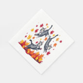Serviette En Papier Les chats jouent dans les feuilles d'automne (Coin)
