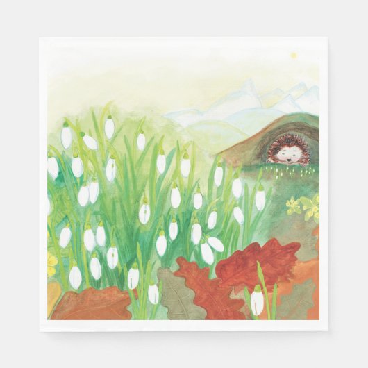 Serviette En Papier Les chutes de neige en floraison et un hérisson (Devant)