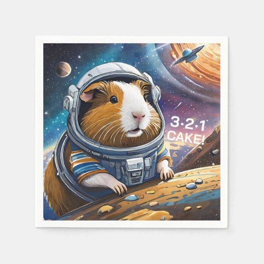 Serviette En Papier Les Cochons de Guinée dans l'espace ! 321 Gâteau ! (Devant)