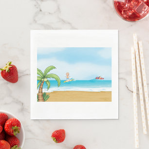 Serviette En Papier Les enfants font du surf sur une plage tropicale,