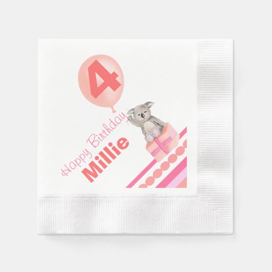 Serviette En Papier Les filles nommées 4 ans koala ballon serviettes (Devant)