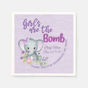Serviette En Papier Les filles sont le baby shower d'éléphant pourpre