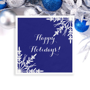 Serviette En Papier Les flocons blancs d'hiver sur Blue Happy Holidays