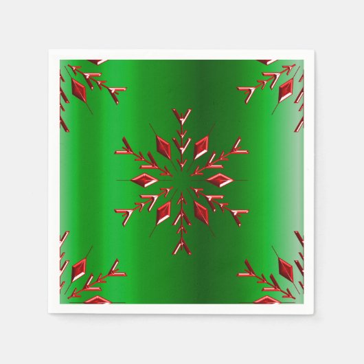 Serviette En Papier Les flocons rouges de Noël vert (Devant)