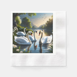 Serviette En Papier Les gracieux cygnes blancs sont familiers dans
