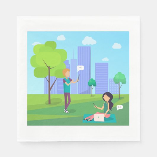 Serviette En Papier Les Médias Sociaux Dans Le Parc (Devant)