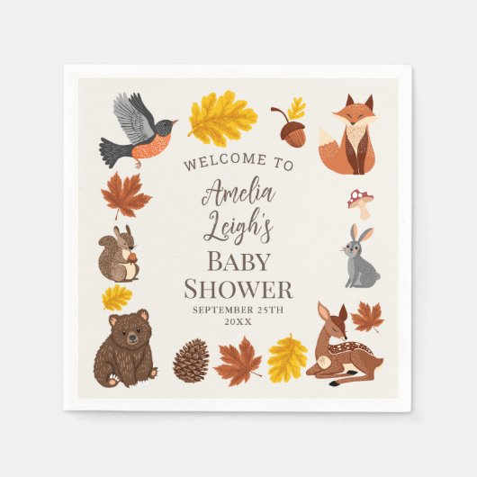 Serviette En Papier Les mignons animaux boisés Automne Baby shower d'a (Devant)