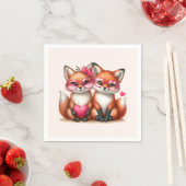 Serviette En Papier Les mignons renards orange en amour (En situation)