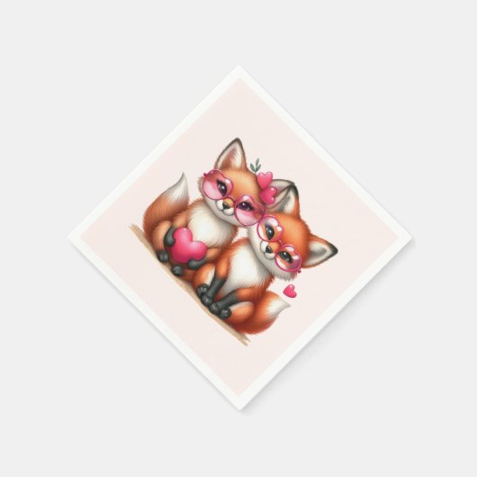 Serviette En Papier Les mignons renards orange en amour (Coin)