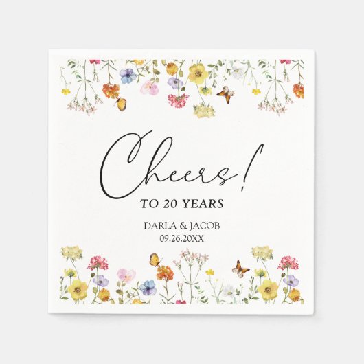 Serviette En Papier Les papillons fleurs sauvages Boho Anniversaire de (Devant)