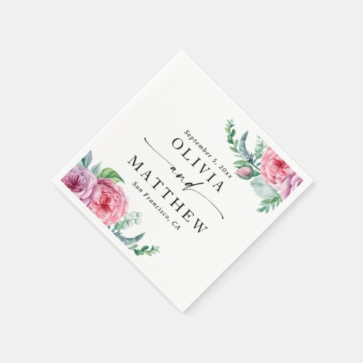 Serviette En Papier Les pivoines aquarelles. Élégant mariage à fleurs (Coin)