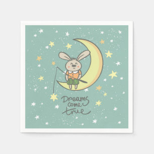 Serviette En Papier Les rêves deviennent réalité   Lapin sur la Lune