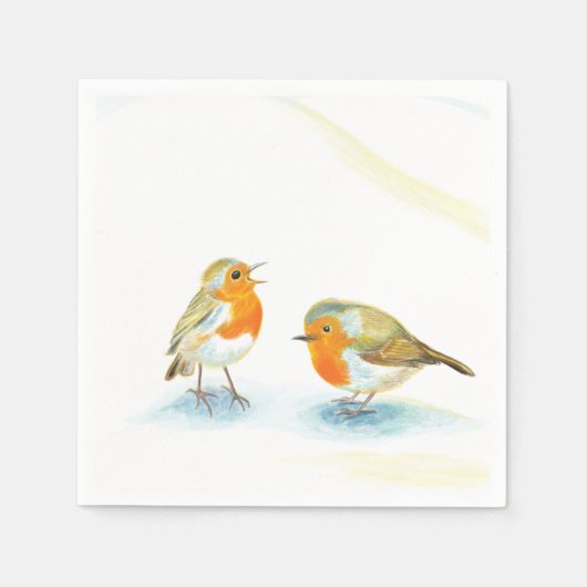 Serviette En Papier Les rouges robins en hiver (Devant)
