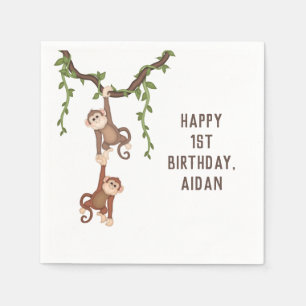 Serviette En Papier Les singes mignons 1er anniversaire de l'enfant