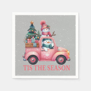 Serviette En Papier Les Snowmen conduisant des cadeaux d'arbre de cami