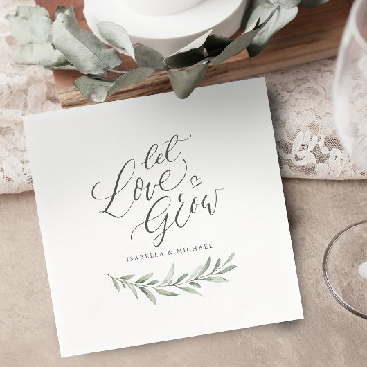 Serviette En Papier "Let love grew" script rustique mariage de verdure