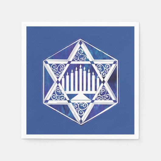 Serviette En Papier L'étoile blanche menorah Hanoukka (Devant)