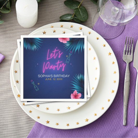 Serviette En Papier Let's Party Neon Electric Pink Birthday Woman