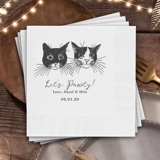 Serviette En Papier Let's Pawty Custom Cat Drawn Cocktail Wedding