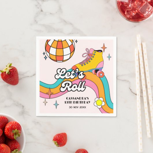 Serviette En Papier Let's Roll Retro Roller Skating Girl Birthday (En situation)